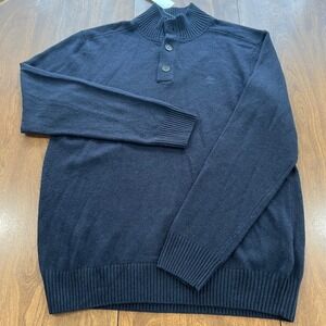 Timberland Mens XL Mock Neck Quarter Button Sweater Navy Blue  Wool Blend NWT